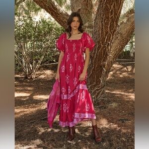 SugarLips Mercer Floral Berky Smocked Maxi Dress Berry